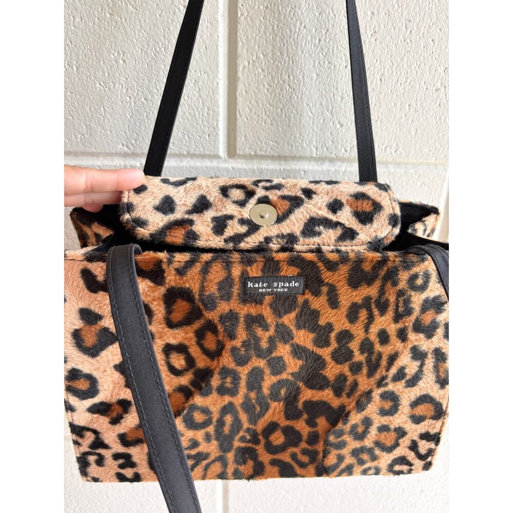 Kate Spade 90s Vintage Leopard Print Purse Fuzzy Double Handle - Picture 7 of 8